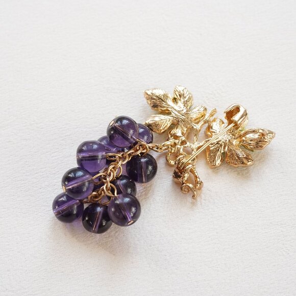Vintage Style Enameled Crystal Beads Grape Brooch - Picture 2 of 5